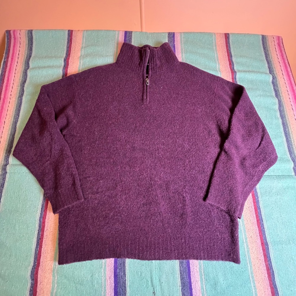 Northern Isles Sweater Womens L Purple Merino Wool Blend Quarter Zip Mock Neck